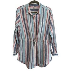 LL Bean Striped Linen Cover Up Dress‎ Medium Beach Vacation Resort Coastal